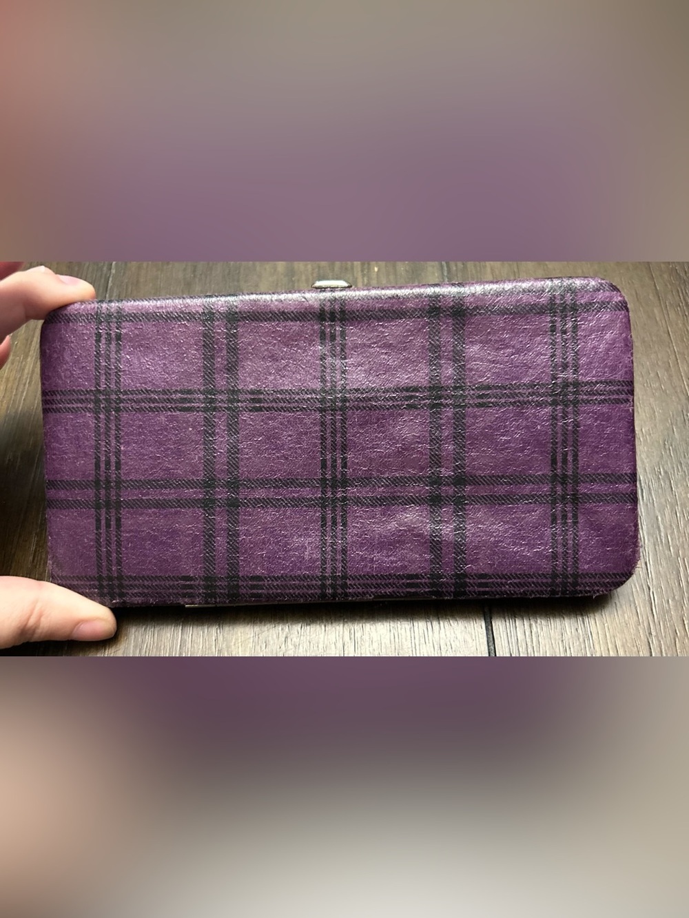 Purple Plaid Wallet Clutch